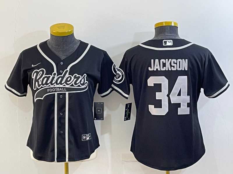Womens Las Vegas Raiders #34 Bo Jackson Black With Patch Cool Base Stitched Baseball Jersey->women nfl jersey->Women Jersey